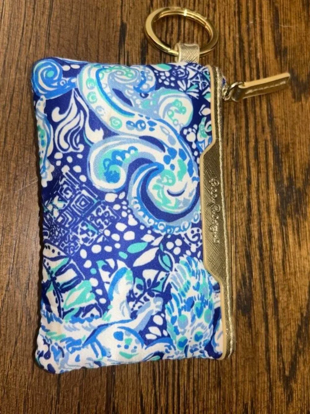 Lilly Pulitzer Women's Blue, White, and Gold Keychain Purse/Card Holder